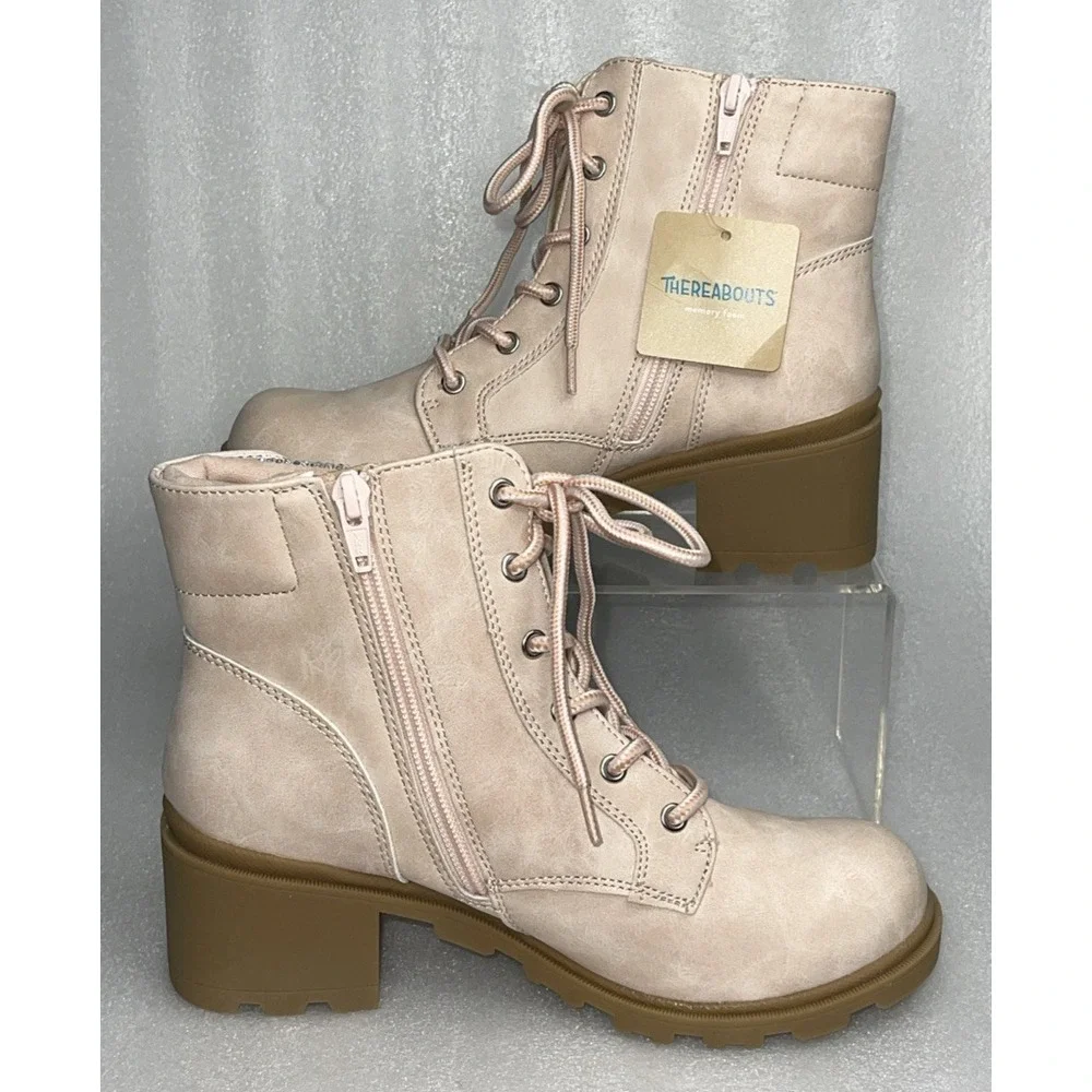 Therabouts Kinsley Pink Rhinestone Hiker Block Heel Boots Big Girls Size 5 NEW‎
